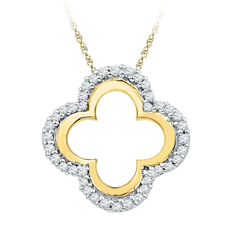 10kt Yellow Gold Womens Round Diamond Quatrefoil Cutout Pendant 1/8 Cttw