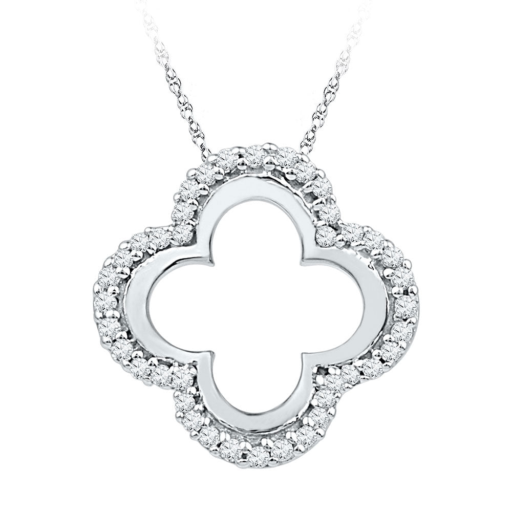 10kt White Gold Womens Round Diamond Quatrefoil Cutout Pendant 1/8 Cttw