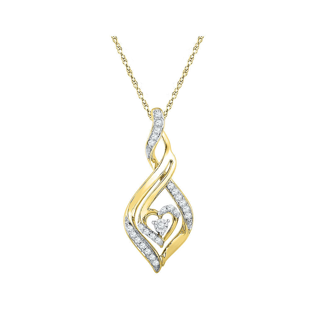 10kt Yellow Gold Womens Round Diamond Heart Spade Frame Pendant 1/8 Cttw