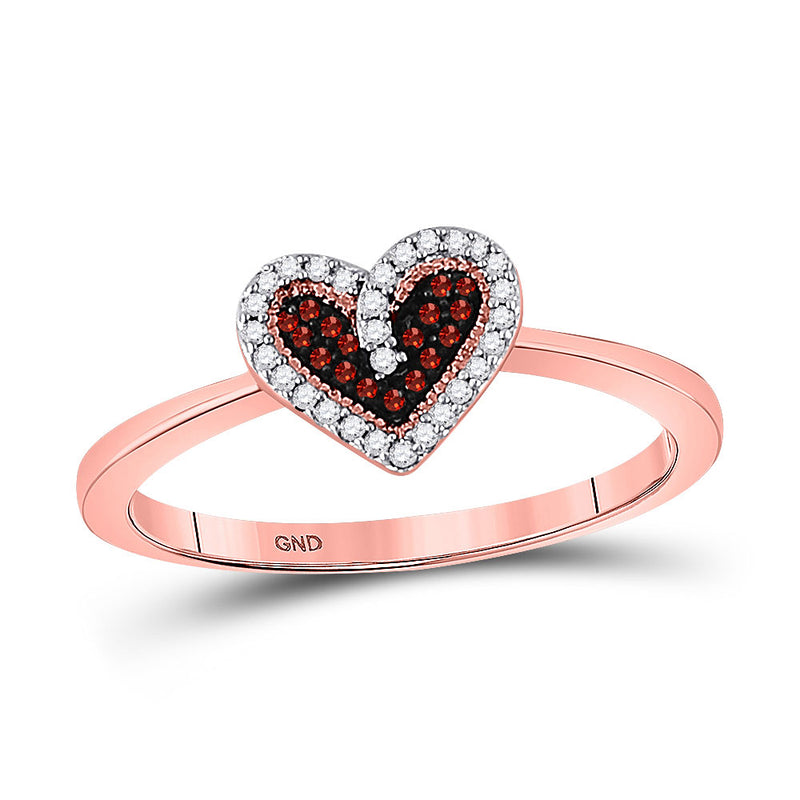 10kt Rose Gold Womens Round Red Color Enhanced Diamond Small Heart Ring 1/10 Cttw