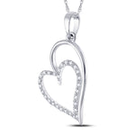 10kt White Gold Womens Round Diamond Heart Pendant 1/8 Cttw