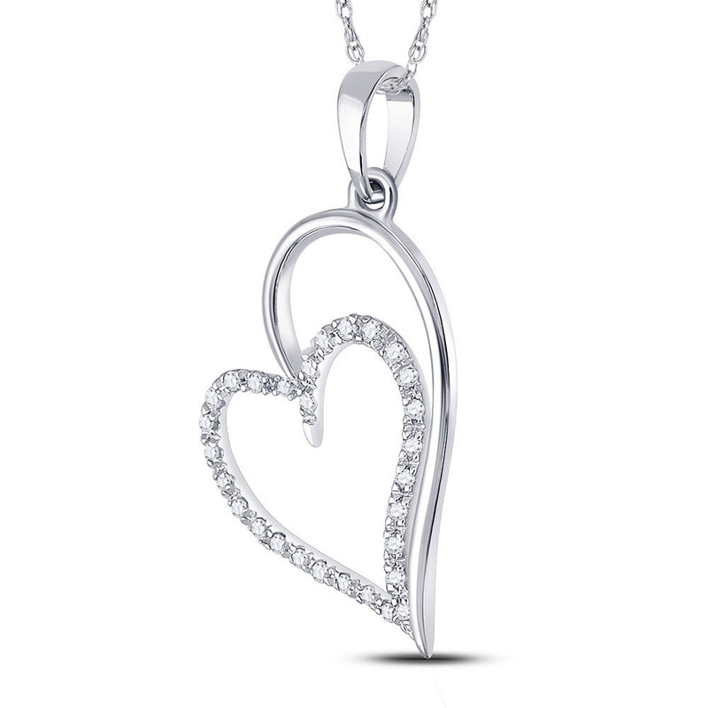 10kt White Gold Womens Round Diamond Heart Pendant 1/8 Cttw