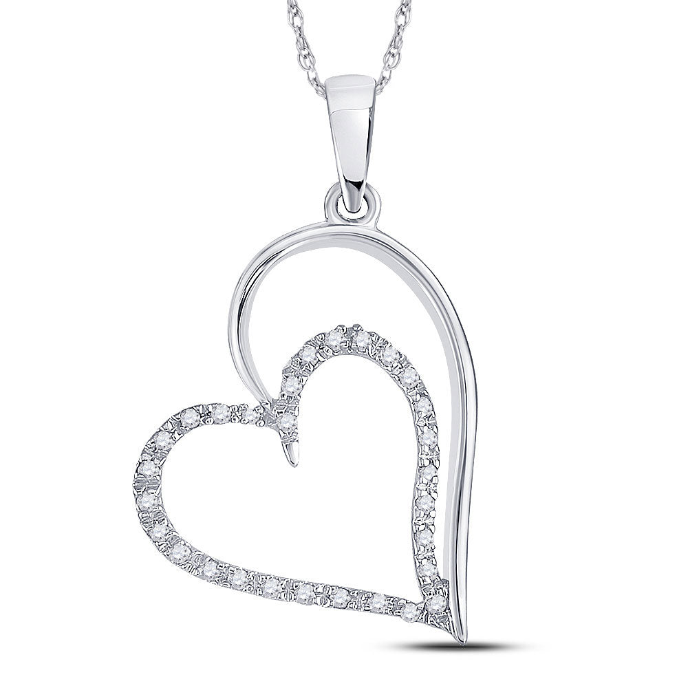 10kt White Gold Womens Round Diamond Heart Pendant 1/8 Cttw