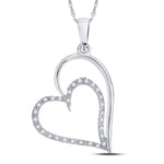 10kt White Gold Womens Round Diamond Heart Pendant 1/8 Cttw