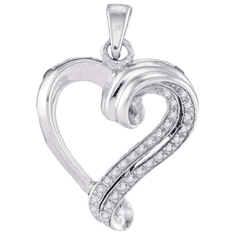 10kt White Gold Womens Round Diamond Curled Heart Pendant 1/20 Cttw