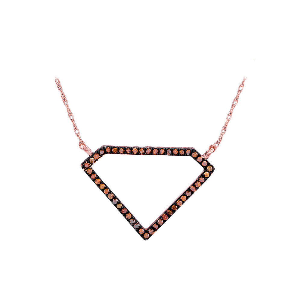 10kt Rose Gold Womens Round Red Color Enhanced Diamond Gem Shape Fashion Necklace 1/8 Cttw