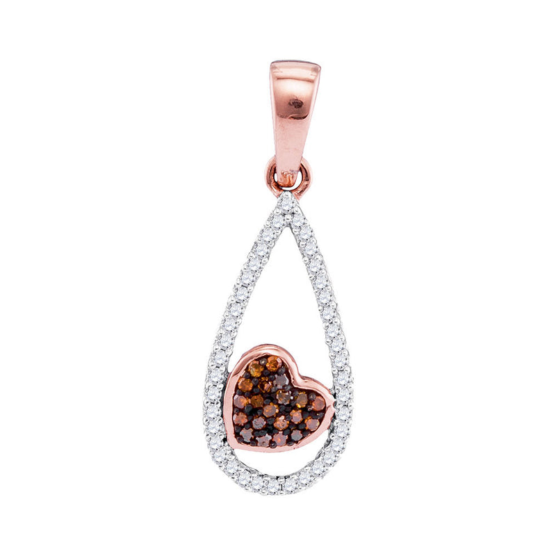 10kt Rose Gold Womens Round Red Color Enhanced Diamond Teardrop Heart Pendant 1/8 Cttw