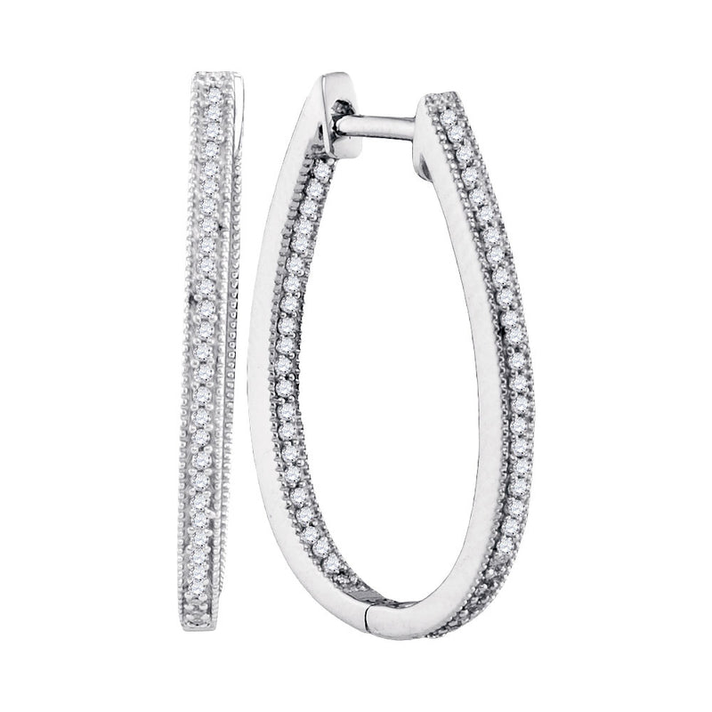 10kt White Gold Womens Round Diamond Oblong Hoop Earrings 1/3 Cttw