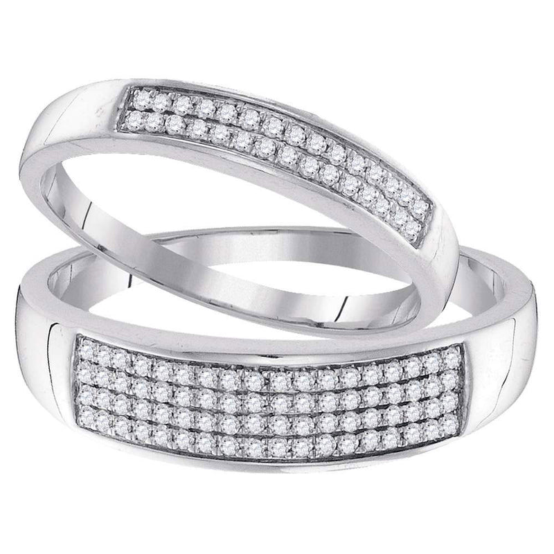 10kt White Gold His Hers Round Diamond Matching Wedding Band Duo Set 1/3 Cttw