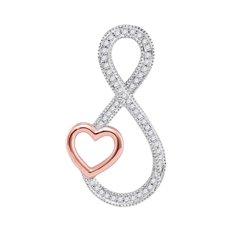 10kt White Gold Womens Round Diamond Infinity Rose-tone Heart Pendant 1/6 Cttw