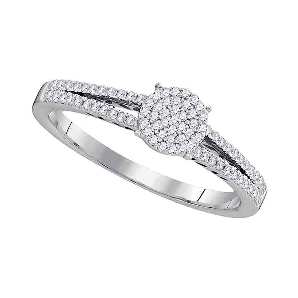 10kt White Gold Womens Round Diamond Split-shank Circle Cluster Ring 1/5 Cttw