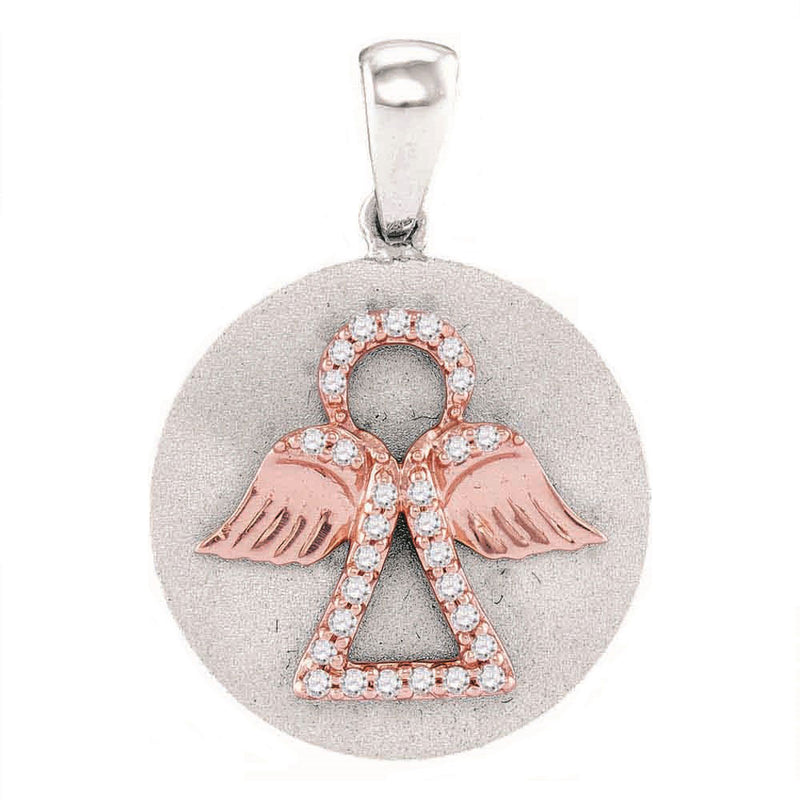 10kt Two-tone White Gold Womens Round Diamond Angel Medallion Pendant 1/8 Cttw