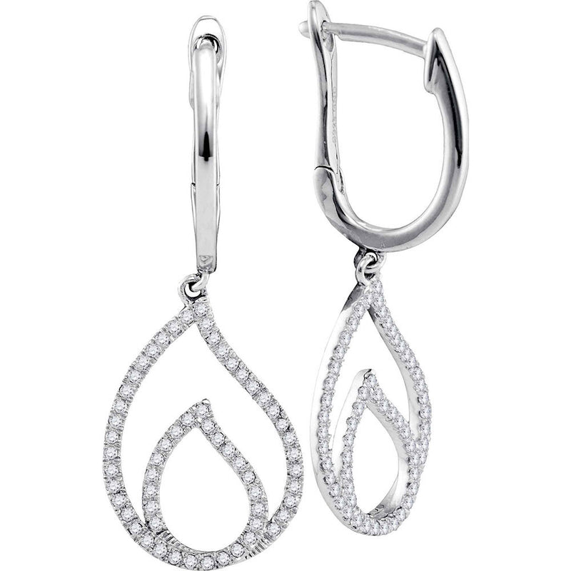 10kt White Gold Womens Round Diamond Teardrop Dangle Earrings 1/3 Cttw