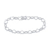 Sterling Silver Womens Round Diamond Heart Outline Link Bracelet 1/6 Cttw