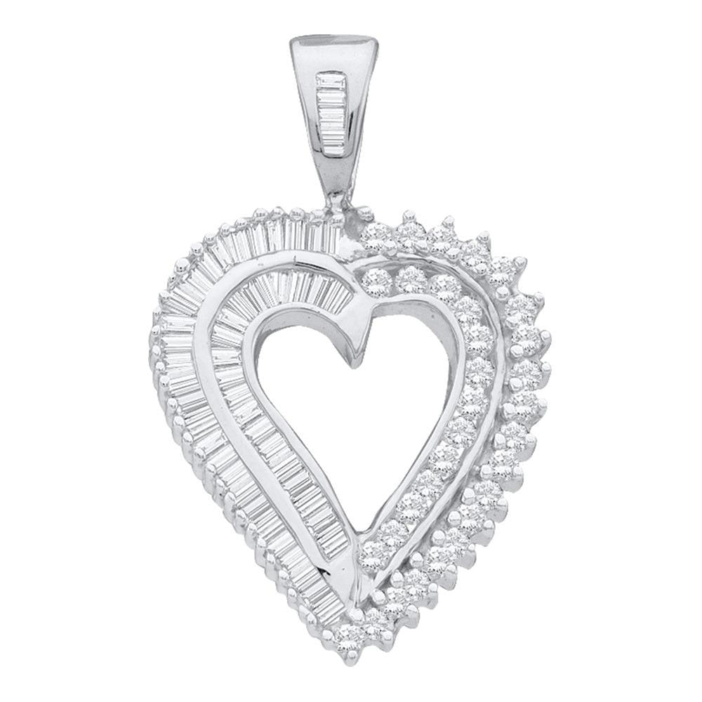 10kt White Gold Womens Round Diamond Heart Pendant 7/8 Cttw