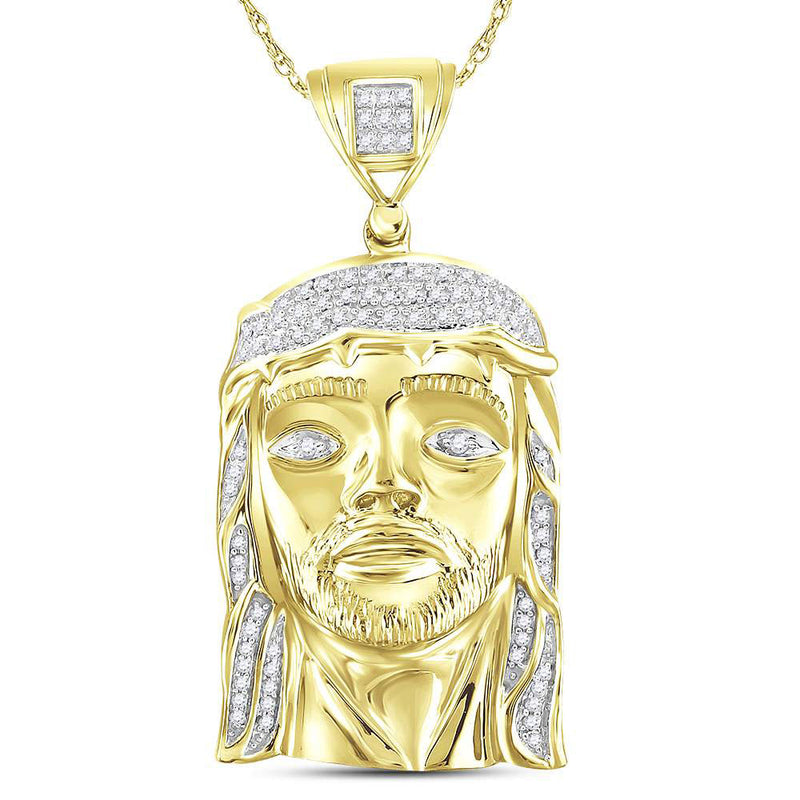 10kt Yellow Gold Mens Round Diamond Jesus Face Charm Pendant 1/4 Cttw