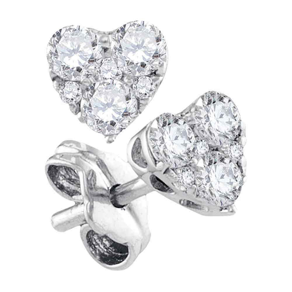 10kt White Gold Womens Round Diamond Heart Earrings 1/2 Cttw