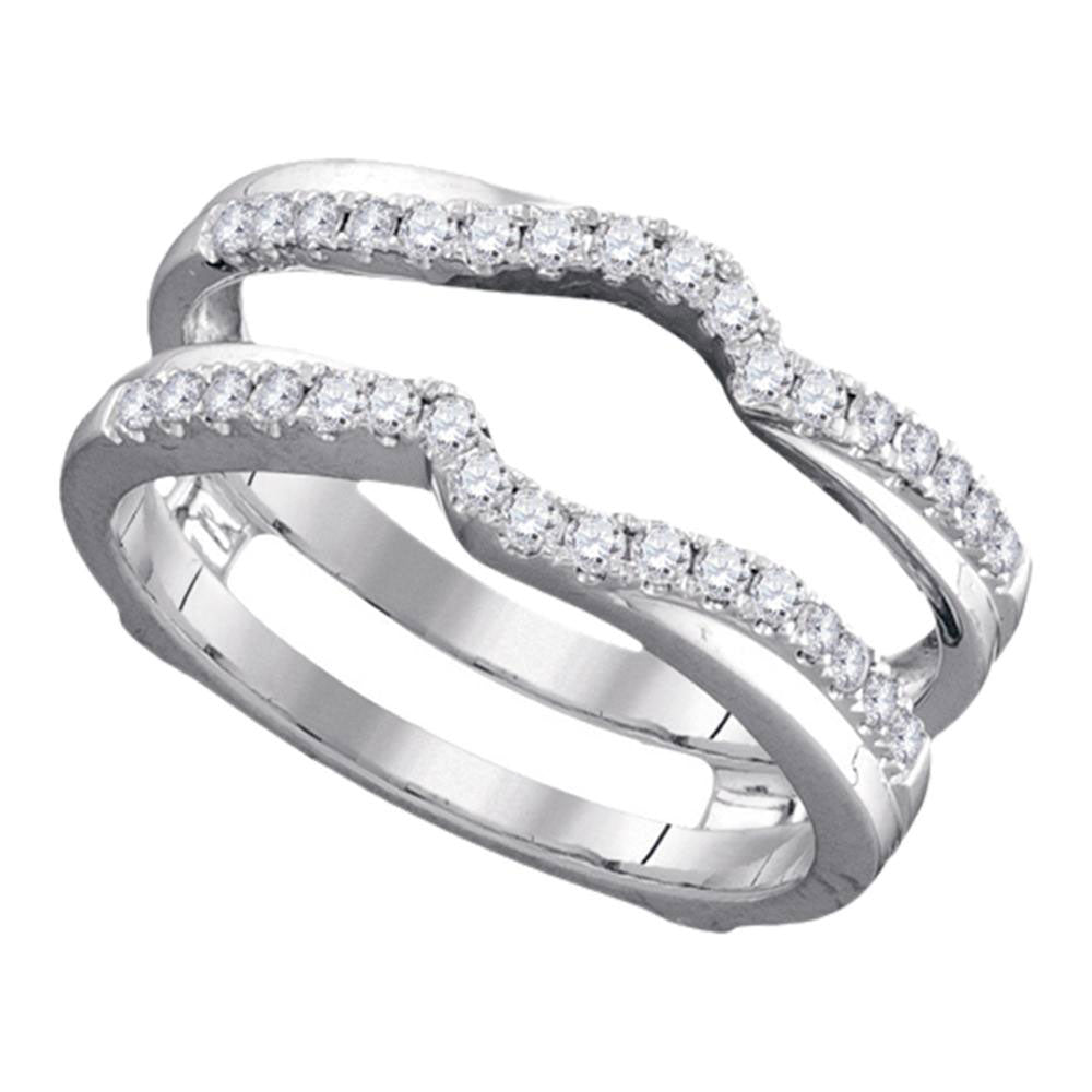 14kt White Gold Womens Round Diamond Ring Guard Wrap Ring Guard Enhancer 1/3 Cttw