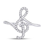 10kt White Gold Womens Round Diamond Treble Clef Music Note Fashion Ring 1/6 Cttw