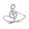 10kt White Gold Womens Round Diamond Treble Clef Music Note Fashion Ring 1/6 Cttw