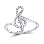 10kt White Gold Womens Round Diamond Treble Clef Music Note Fashion Ring 1/6 Cttw