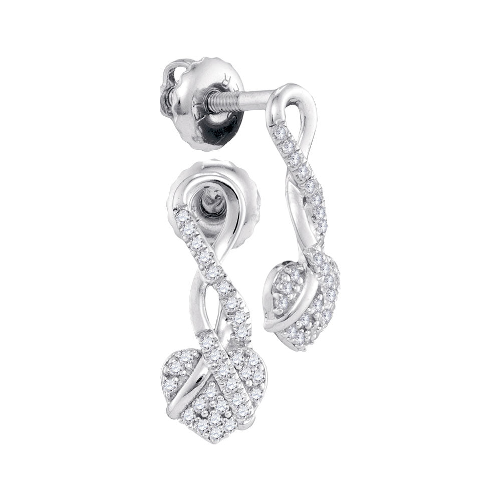 10kt White Gold Womens Round Diamond Heart Earrings 1/6 Cttw