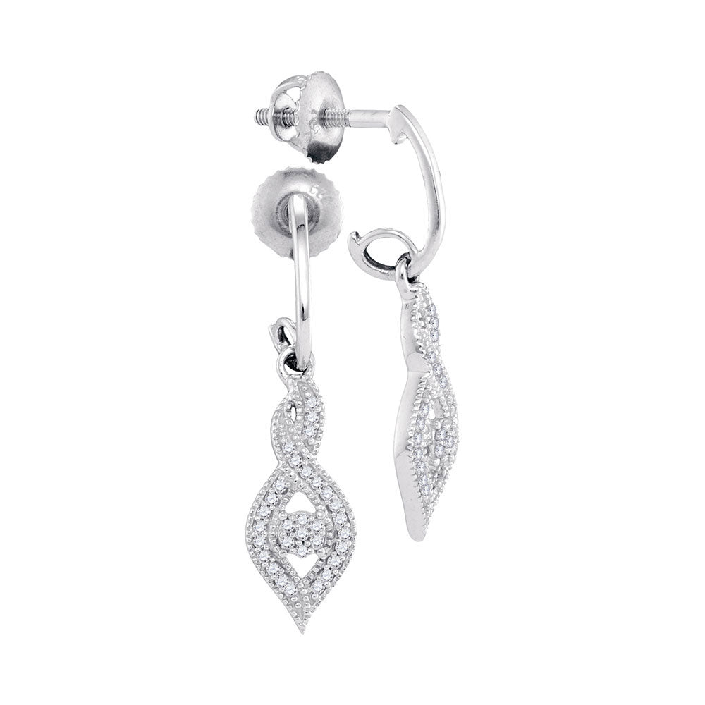 10kt White Gold Womens Round Diamond Cluster Dangle Earrings 1/6 Cttw