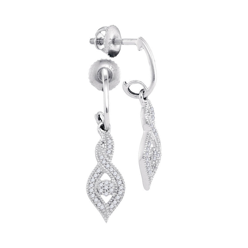 10kt White Gold Womens Round Diamond Cluster Dangle Earrings 1/6 Cttw