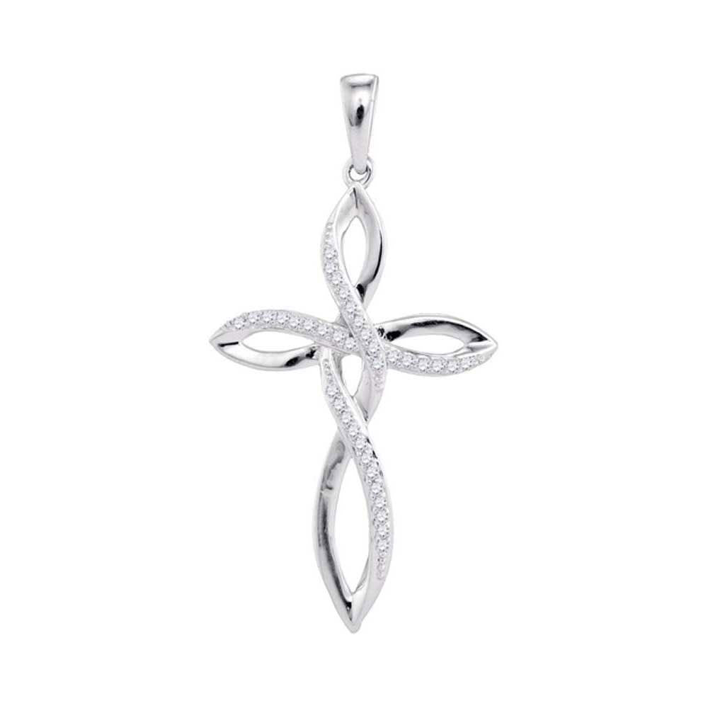 10kt White Gold Womens Round Diamond Cross Pendant 1/10 Cttw