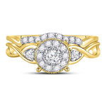 10kt Yellow Gold Round Diamond Halo Twist Bridal Wedding Ring Band Set 1/3 Cttw