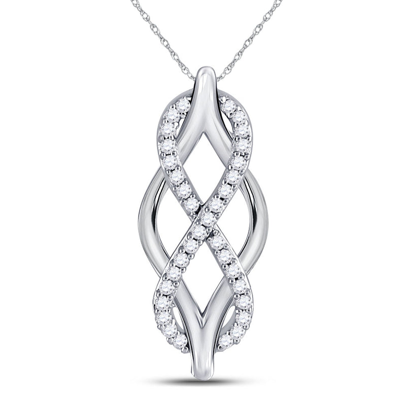 10kt White Gold Womens Round Diamond Vertical Infinity Pendant 1/12 Cttw