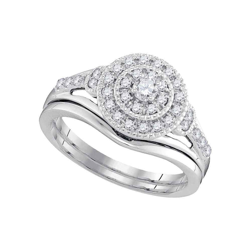 10kt White Gold Diamond Round Bridal Wedding Ring Band Set 1/3 Cttw