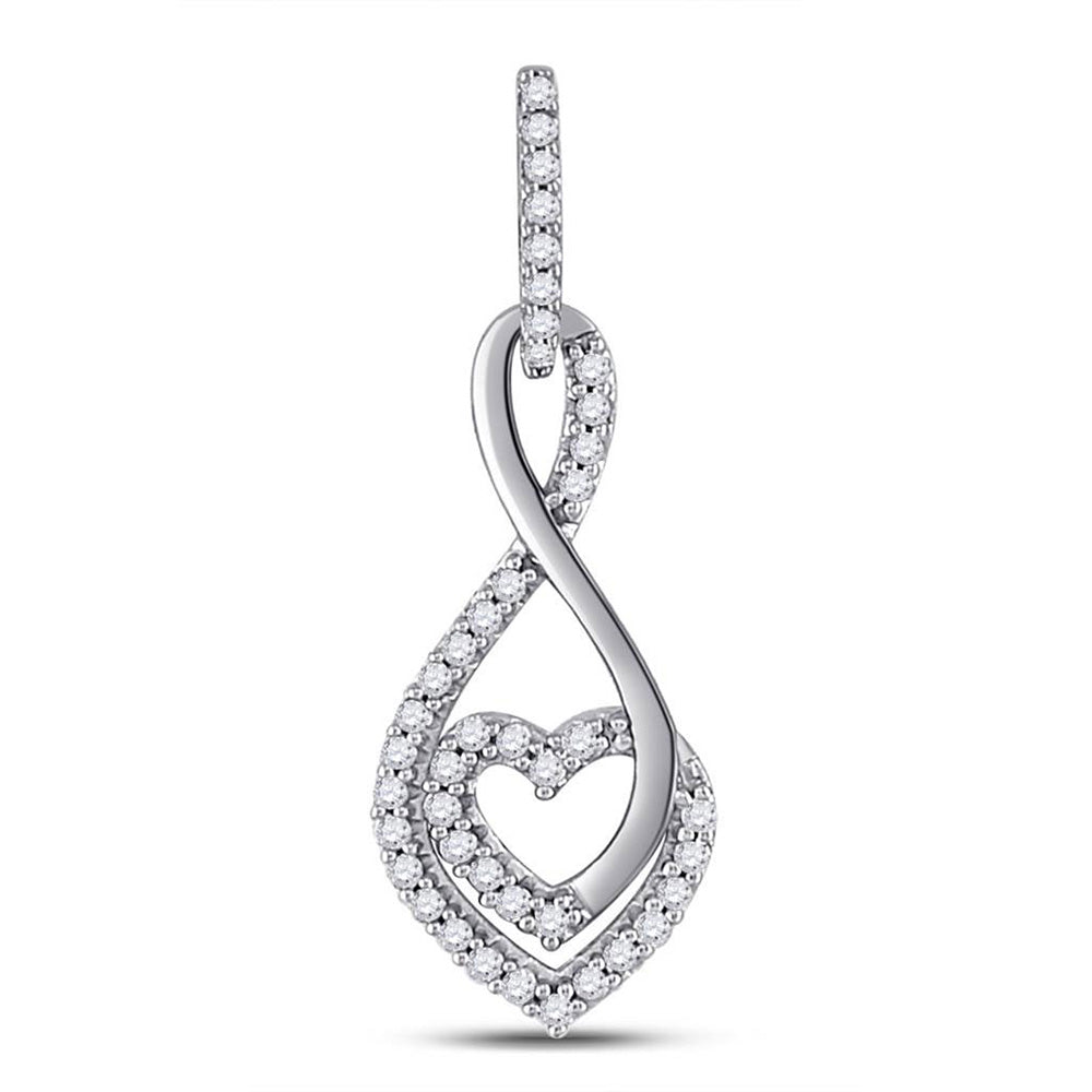 10kt White Gold Womens Round Diamond Nested Heart Pendant 1/6 Cttw