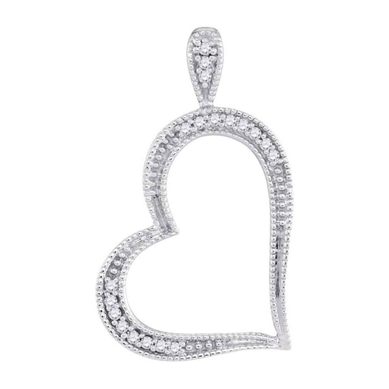 10kt White Gold Womens Round Diamond Outline Heart Pendant 1/20 Cttw