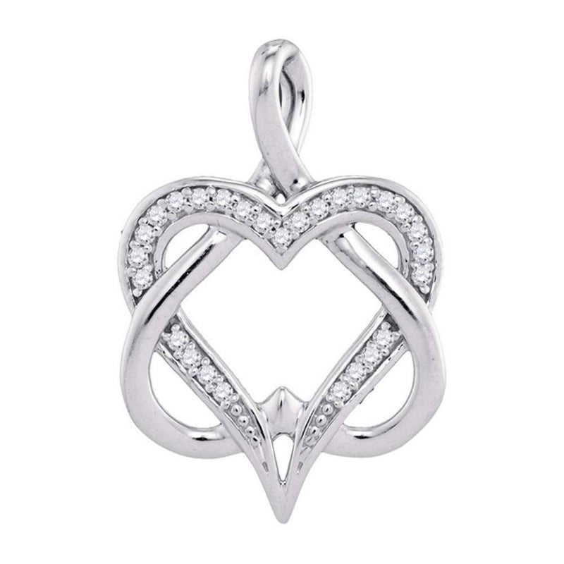 10k White Gold Round Diamond Double Heart Locked Pendant 1/10 Cttw