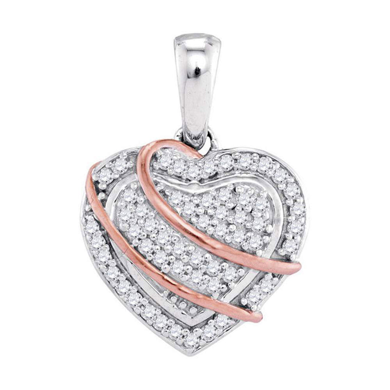 10kt Two-tone Gold Womens Round Diamond Heart Stripe Pendant 1/6 Cttw