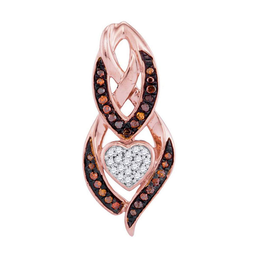 10kt Rose Gold Womens Round Red Color Enhanced Diamond Heart Pendant 1/6 Cttw