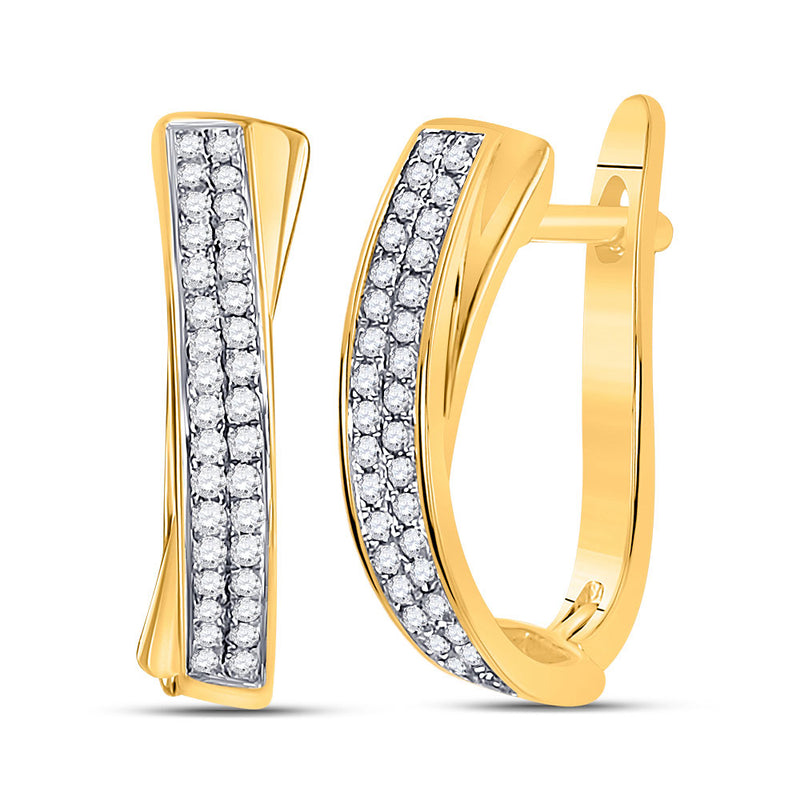 10kt Yellow Gold Womens Round Pave-set Diamond Hoop Earrings 1/6 Cttw