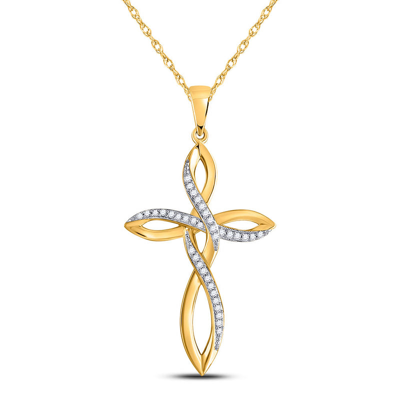 10kt Yellow Gold Womens Round Diamond Cross Pendant 1/10 Cttw