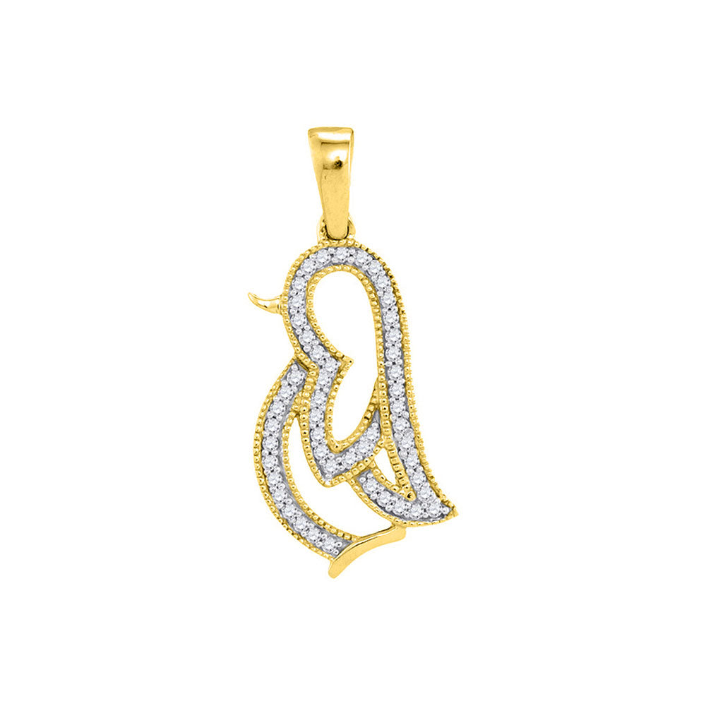 10kt Yellow Gold Womens Round Diamond Penguin Bird Animal Pendant 1/8 Cttw