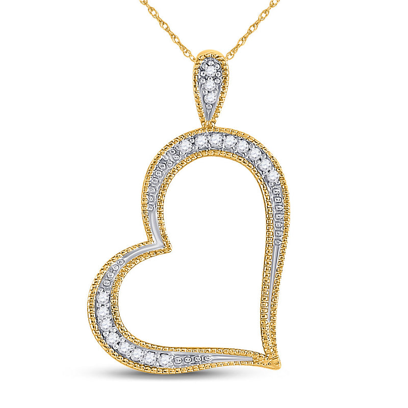 10kt Yellow Gold Womens Round Diamond Outline Heart Pendant 1/20 Cttw