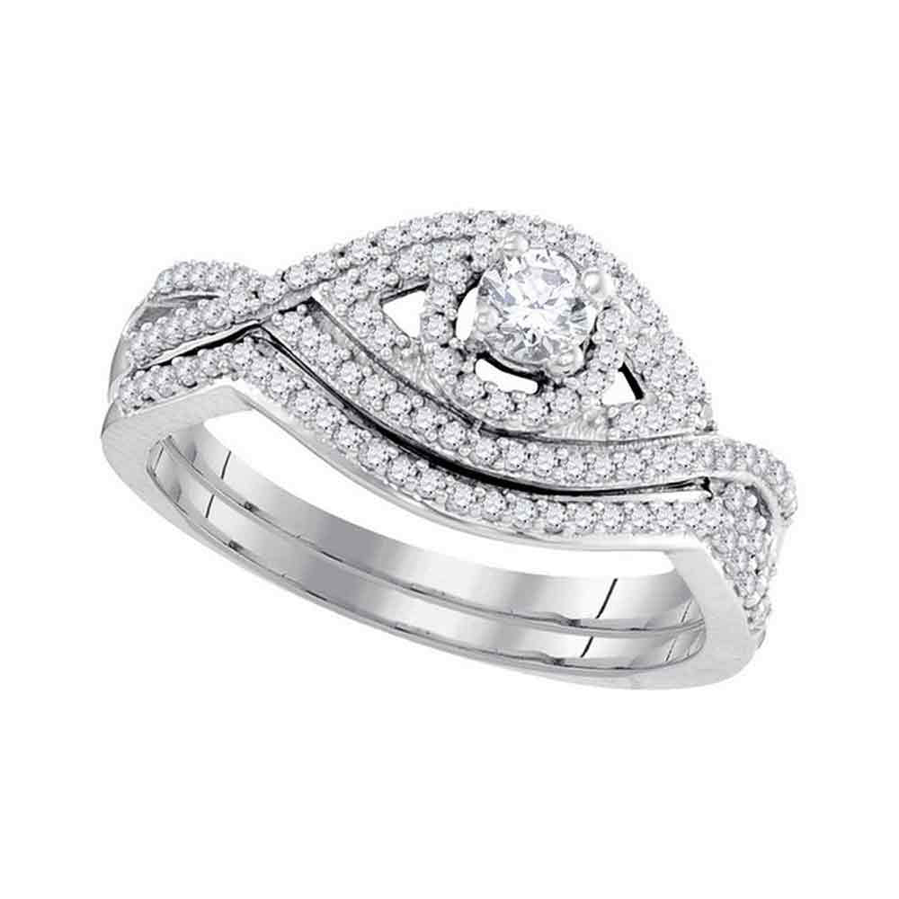 10k White Gold Round Diamond Bridal Wedding Ring Band Set 1/2 Cttw