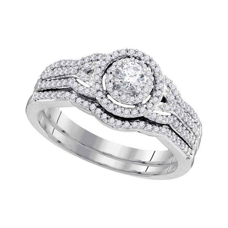 10k White Gold Round Diamond Bridal Wedding Ring Band Set 1/2 Cttw