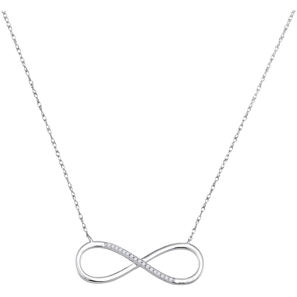 10kt White Gold Womens Round Diamond Infinity Pendant Necklace 1/20 Cttw