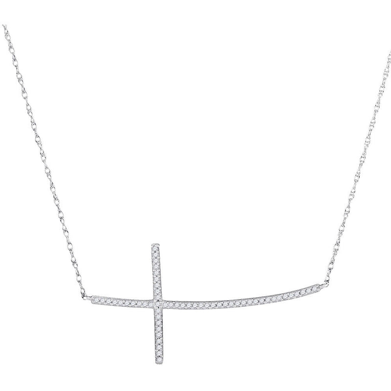 10kt White Gold Womens Round Diamond Horizontal Cross Necklace 1/6 Cttw