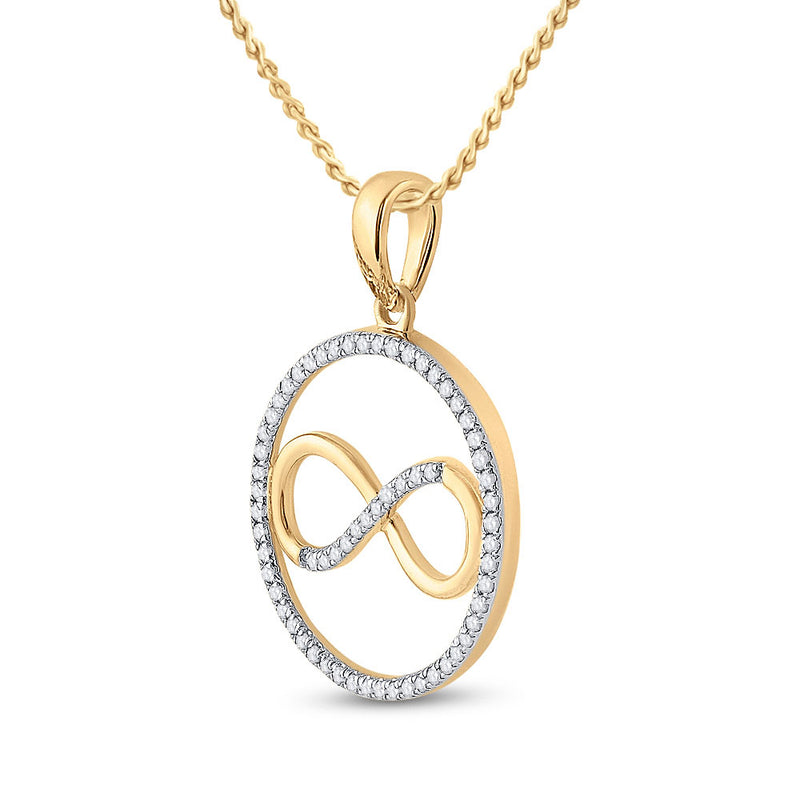 10kt Yellow Gold Womens Round Diamond Infinity Circle Pendant 1/4 Cttw