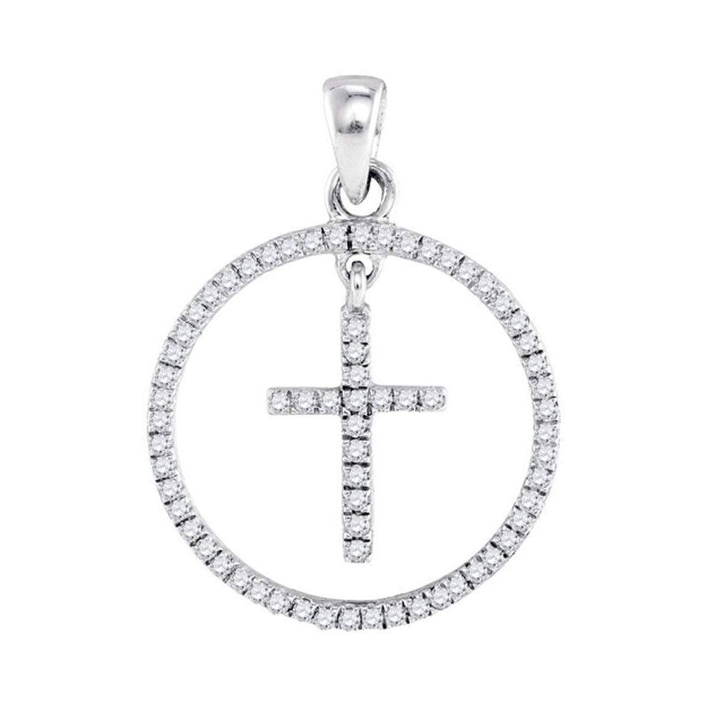 10kt White Gold Womens Round Diamond Circle Cross Pendant 1/4 Cttw