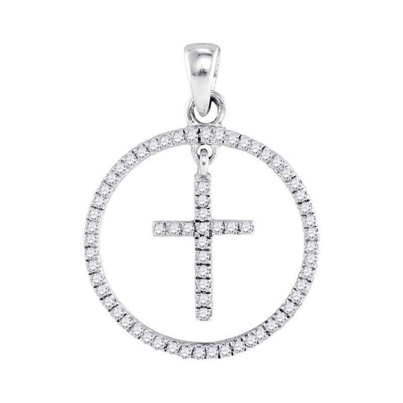 10kt White Gold Womens Round Diamond Circle Cross Pendant 1/4 Cttw