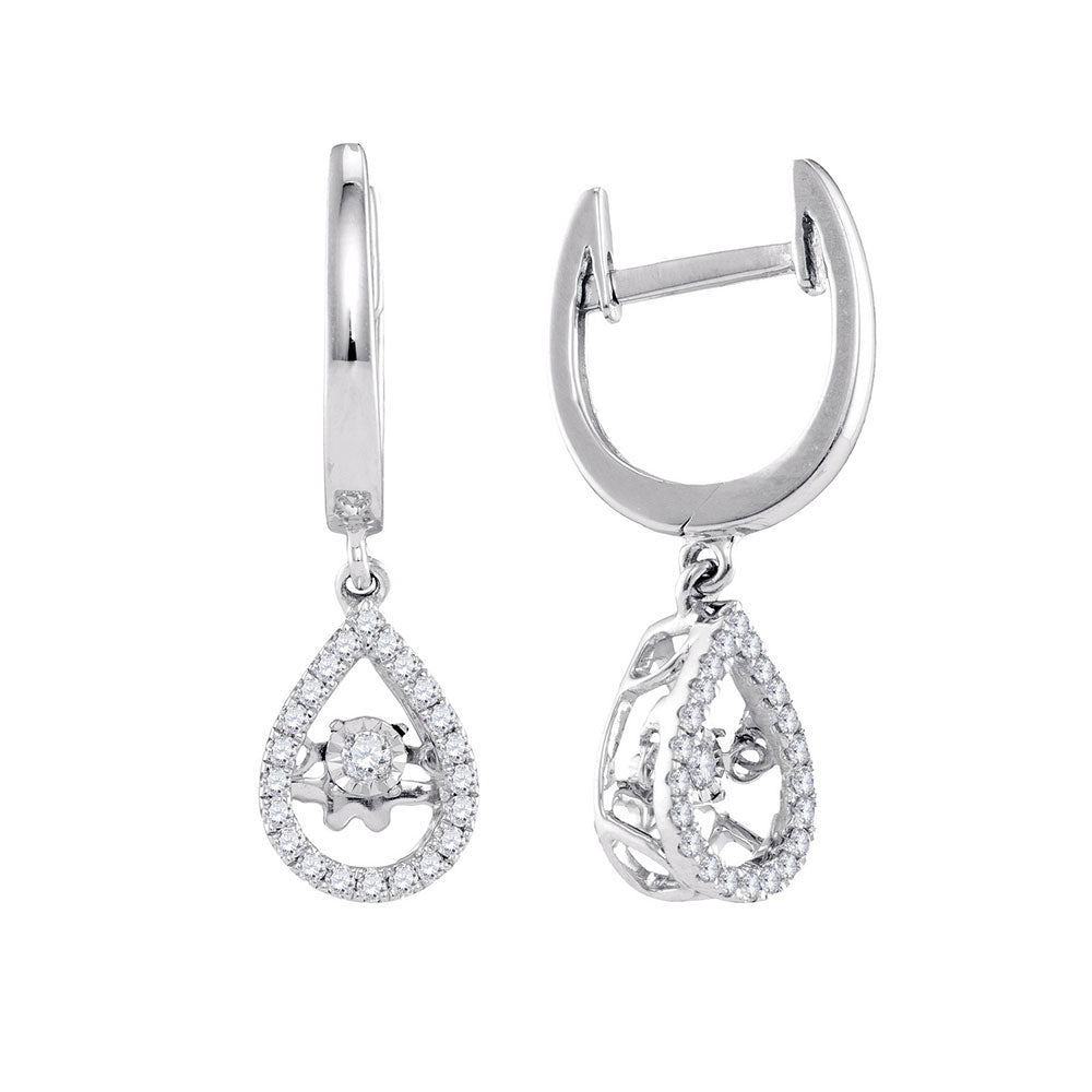 10kt White Gold Womens Round Moving Twinkle Diamond Teardrop Dangle Earrings 1/4 Cttw