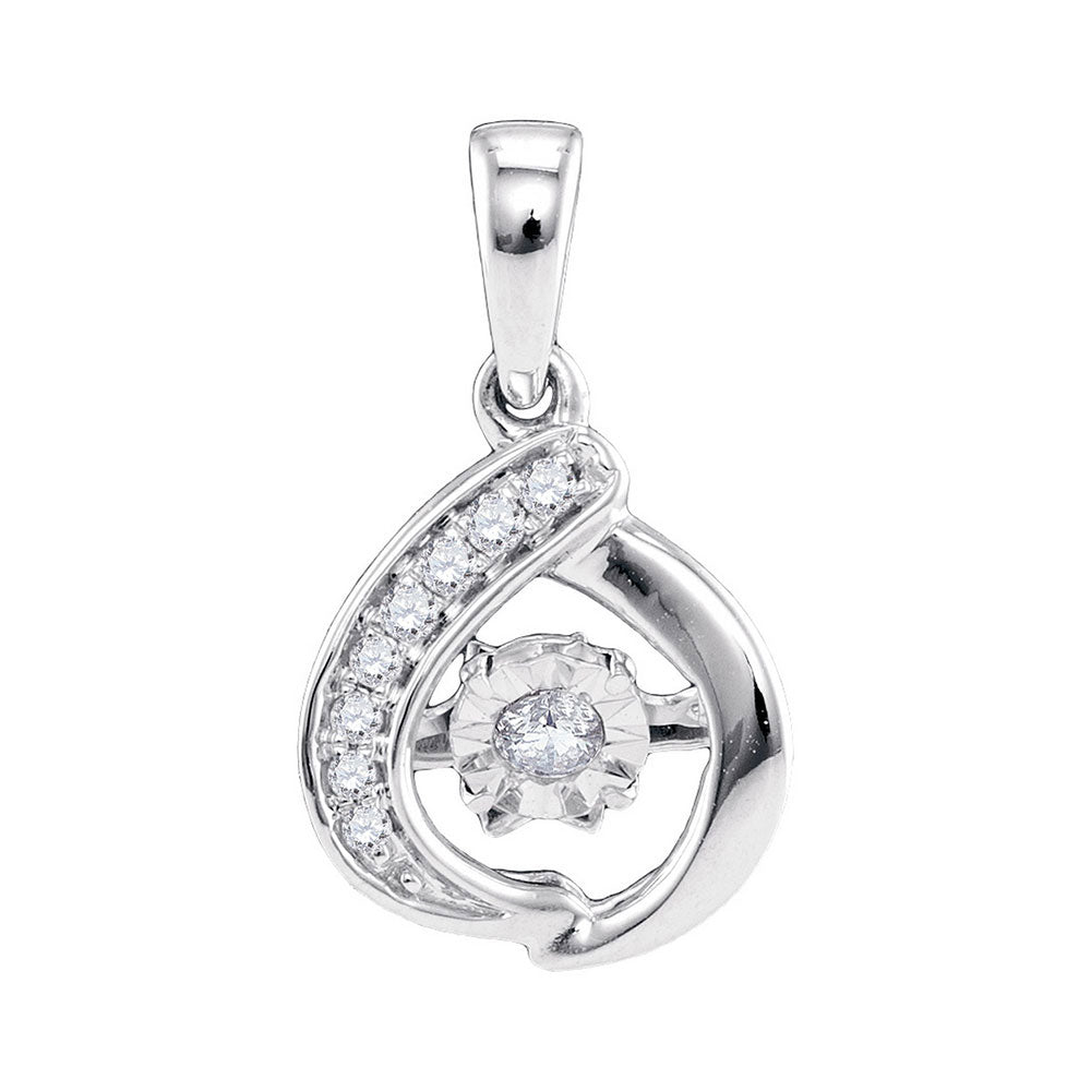 10kt White Gold Womens Round Diamond Solitaire Moving Twinkle Pendant 1/10 Cttw